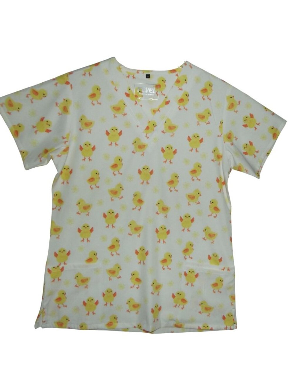 Revel Scrubs Top Womens Size Medium chicks v-neck pockets poly spandex